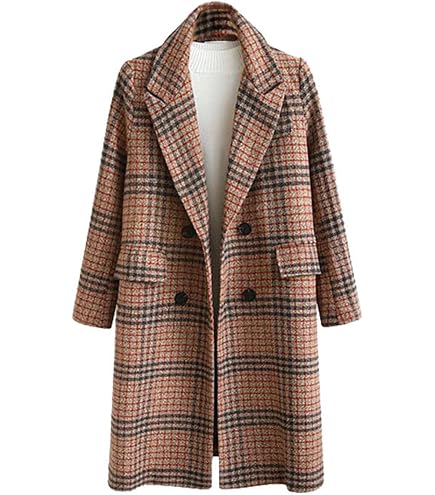 Amazon.com: SOMTHRON Women's Plaid Trench Coat Oversize Double